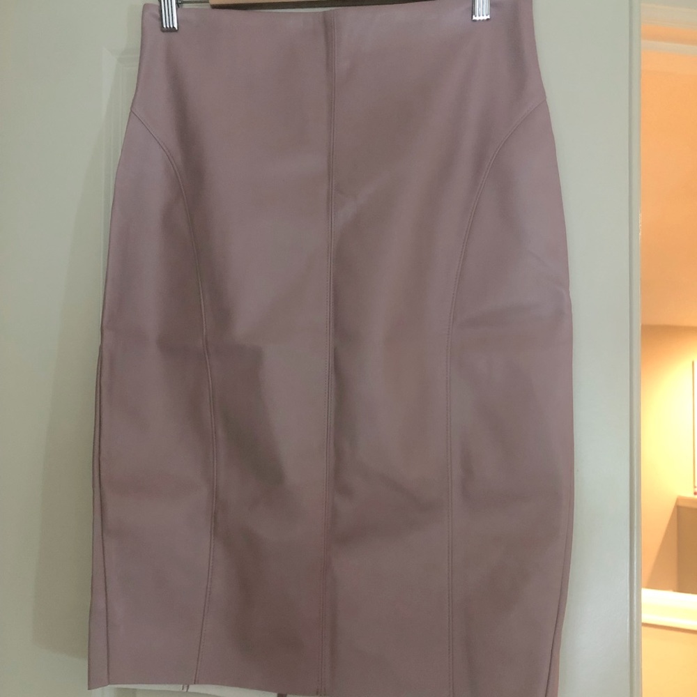 Rose pink leather pencil skirt